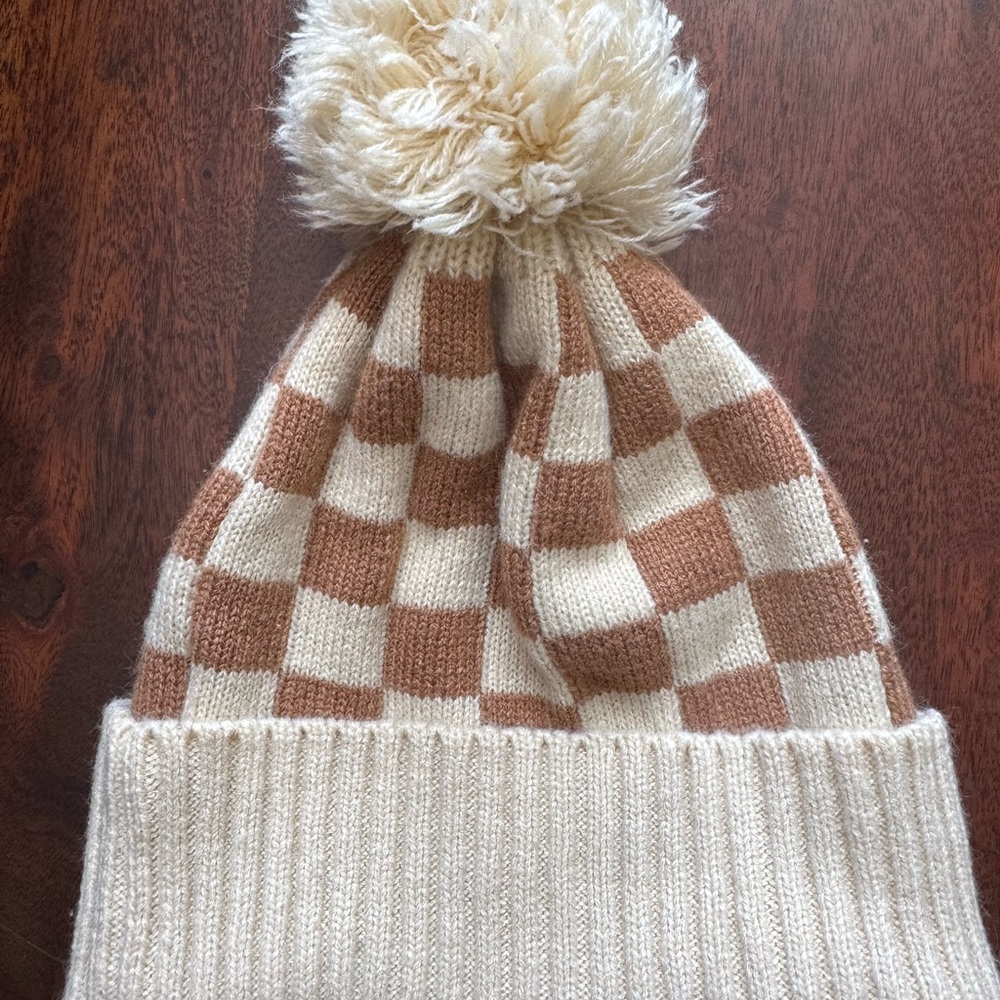 GAP Kids Checkered Beanie - Cream and Brown